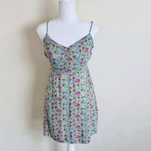 Forever 21 Light Blue Sundress With Multicolor Ditsy Floral Pattern (M)